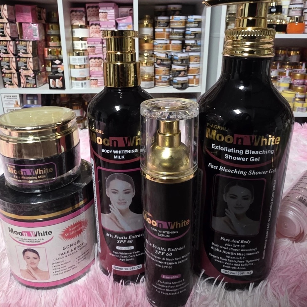 5pieces Moon White, shower gel, serum,scrub, face cream, lotion Skincare Set